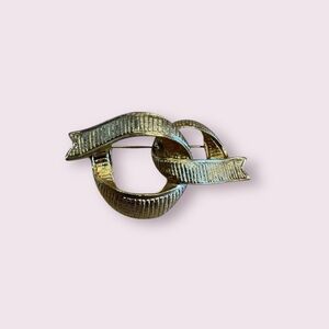 YSL VTG Ribbon Motif Gold Tone Brooch